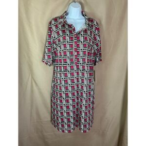 Stella & Julie Geometric Shift Dress Womens 16W Pink Black New Short Sleeve Mod